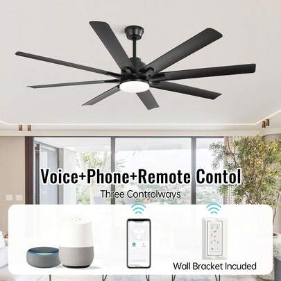 Black+ABS Blades Sofucor 66 Inch Smart Ceiling Fan With Light And Remote/APP/Voice Control Work With Alexa Bedroom Patio Industrial | SHEIN