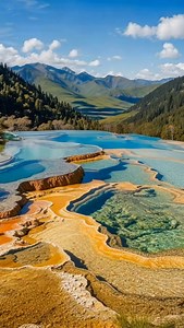 🍂🏞️ Huanglong National Scenic Forest: a natural treasure of magical colors 🌟🍃 ✨🌄 Located in Sichuan Province, Huanglong is famous for its terraced limestone pools with dazzling blue-green waters, ancient forests, and snow-capped peaks. This UNESCO World Heritage site offers breathtaking landscapes where nature reveals its full splendor. 🏔️💧 🌿 Wander among waterfalls, hot springs, and flower-filled meadows while spotting the unique local wildlife and flora that inhabit this exceptional na