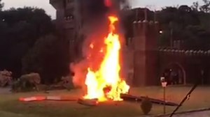 The moment a helicopter bursts into flames at a Brazilian wedding