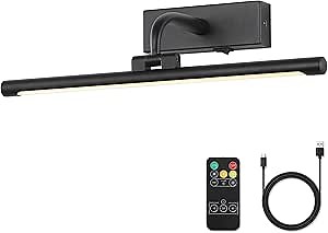 Battery Operated Picture Light with Remote and Timer, 15.94in Wireless Gallery Lights for Picture Black 3CCT Rechargeable Art Lights for Paintings, Dimmable Wall Lights for Picture Display