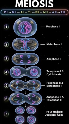 Meiosis 🔥 | Meiosis I & II, All Stages & Four Haploid Daughter Cells