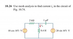 10.26 Use mesh analysis to find current i _ { o } in the circui... | Filo