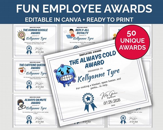 Work Superlatives, Fun Employee Awards, Funny Office Awards, Employee Superlative, Funny Employee Award, End of Year Awards - Etsy