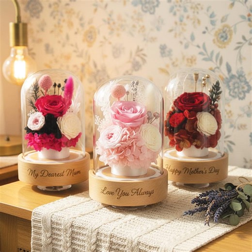 Personalized Handmade Preserved Flower Music Box, Custom Engraved Wooden Base, Gift for Mother's Day, Birthday & Keepsakes, Home Décor - Etsy