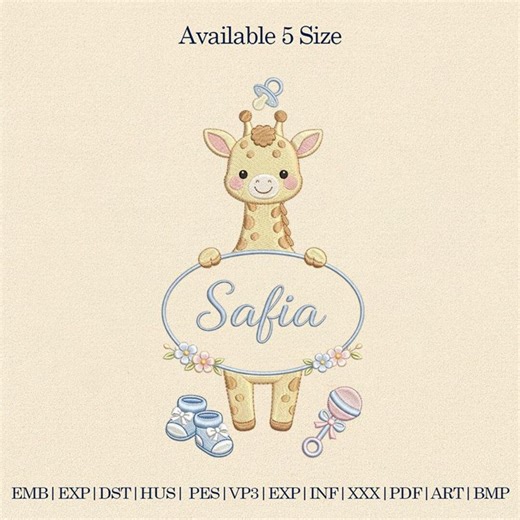 Personalized Giraffe Embroidery Design, Baby Name Embroidery, Cute Giraffe Nursery Design, Newborn Embroidery File, Custom Baby Name Gift - Etsy