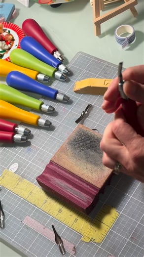 Megan Harvey Larson on Instagram: "Honing cutting tools for upcoming classes! I am teaching 3 classes block printing classes this week, and there are just a few spots left in all of them! On Tuesday I teach Block Printing on Fabric at @monti_arts on Wednesday I teach Beginning Block Printing at @aatcmn and on Saturday I teach Beginning Block Printing at Clearwater library @greatriverlibrary . I'll post registration links in the comments! #mnartist #blockprint #lino #linocut #artclasses"