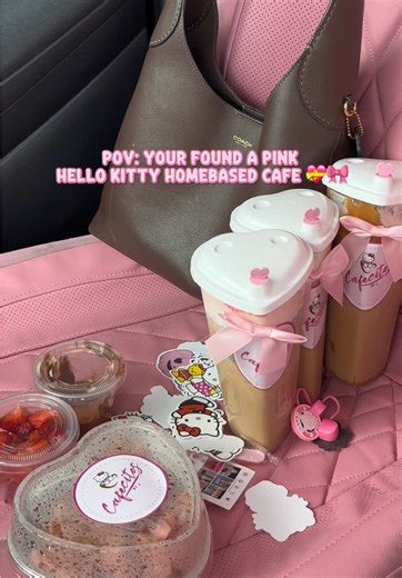 Love a good home based cafecito , and it’s pink hello kitty themed OBSESSED!😍💘I ordered the graham latte , cookie butter , and frutty pebbles 10/10✨🎀@CafecitosByJ💗 #coffee #sanantonio #homebasedcoffeeshop #hellokitty #cafe