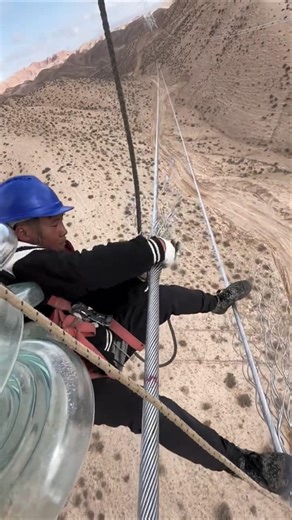 The Most Dangerous Job? 😱 High Voltage Lineman at 500 Feet! #shorts