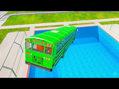 BeamNG Drive BMG – School Bus Down In Swimming Pools Crash Test with Realistic Damage
