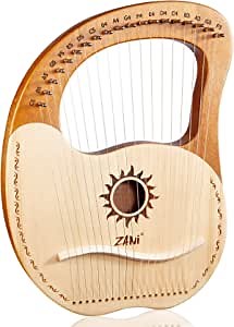 Lyre Harp 19 Metal Strings Mahogany Spruce with Gig Bag Helio Pattern Mango Style Gifts for Amateur and Beginner (Natural Wood)