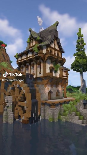 Medieval Fantasy Waterwheel Designed and Built in Survival #minecraft #minecraftbuilding #minecraftmedieval