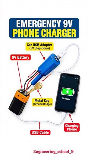 How to Make an Emergency Phone Charger Using a 9V Battery | 9V to 5V USB Charger ⚡️😱