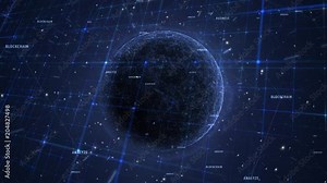 Futuristic cyberspace sphere motion with business cloud words animation background.