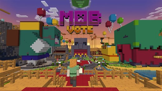 Join the Mob Vote Bedrock server and visit our blocky carnival! 🎪 Play mini-games and flip the lever to make the big decision on which mob you want to join Minecraft. #MinecraftLive | Minecraft