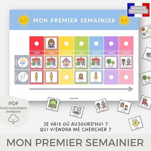 Emploi du temps visuel imprimable pour enfant, Semainier enfant, Calendrier de la semaine, Routine crèche maternelle école, Planning - Etsy France