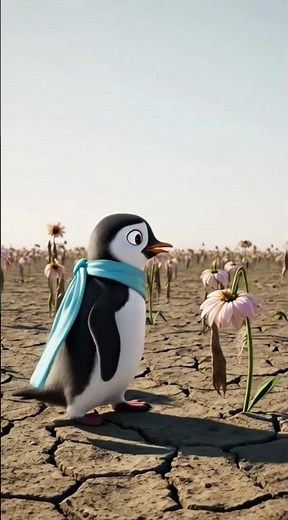 Penguin become angry on cloud then become sad