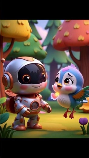 Friendly Robot ❤️ Cute Bird Story | Kids Friendly 3D Animation Short #Shorts #KidsShorts #Robot