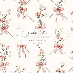 Floral Seamless Pattern, Vintage Pink Bow Digital Paper, Watercolor Flower Scrapbook, Romantic Textile Design, Instant Download - Etsy