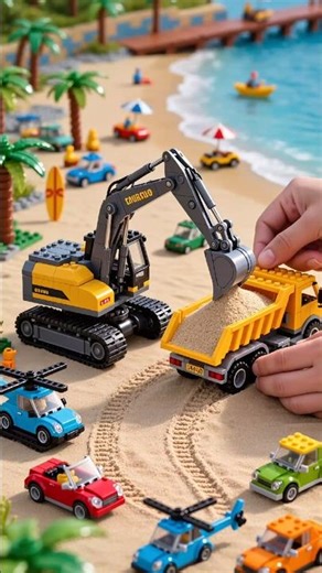 LEGO dump truck unloading sand