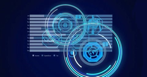 clip-4008268469-animation-processing-circles-graph-on-navy-background