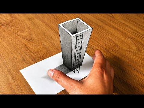 3D Optical Illusion Tower Drawing Tutorial - How to Draw 3D Tower - Pencil Sketch Easy