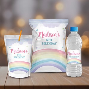 Rainbow Party Kit, Watercolor Birthday Decoration, Printables Chip Bag, Water Bottle, Caprisun Labels, Girl Party Favors, Heart Pink, B302 - Etsy