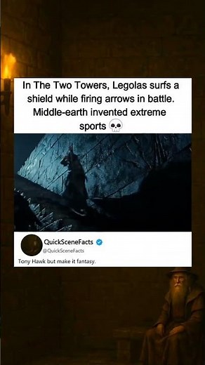 In The Lord of the Rings: The Two Towers (2002), Legolas slides down stairs on a shield.