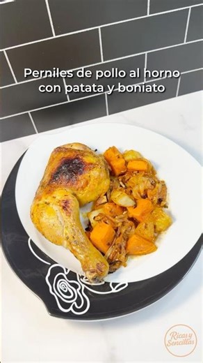 Perniles de pollo al horno con patata y boniato