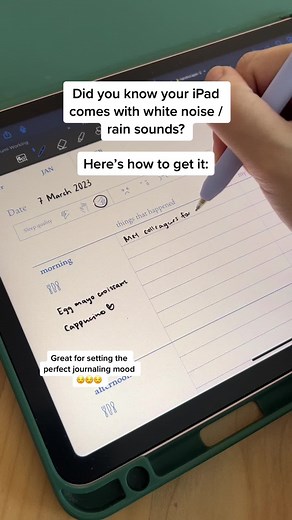 How to get rain sounds in your iPad: 1. Search for Background Sounds in your Settings 2. Toggle it on ✅ 3. Choose your favourite sound ☔️ Follow for more iPad tips! #digitaljournaling #ipadtipsandtricks #ipadtips #ipadgirl #goodnotestutorial #digitalplanning