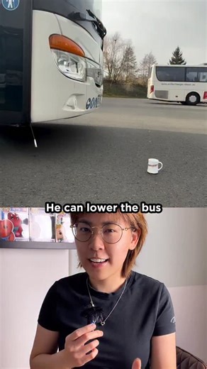 Why Modern Buses Don't Need Metal Springs This video demonstrates how a bus can be lowered by releasing air from its rubber airbags, which do not use metal springs. The bus is then shown to slowly drop as air is released, showcasing the principles of pneumatic suspension. To raise the bus, air is drawn from the outside, and this is done whenever necessary, highlighting the practical application of air ride suspension. #science #engineering #airbag #bus 📸credits: Wollschläger & Partner GmbH | vt