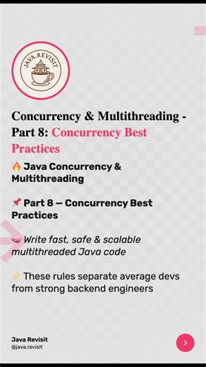 Java Revisit on Instagram: "If you’re using threads without these rules, your Java app is already at risk ⚠️ Concurrency isn’t about writing fast code — it’s about writing safe, scalable code. This post shares production-tested Java concurrency principles every backend dev must know. 👉 Save • Share • Follow @java.revisit #javarevisit #backenddeveloper #javaprogramming"