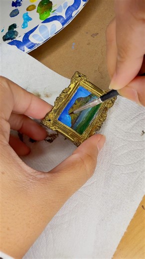 Miniature painting necklace #landscapepainting #clayjewelry #polymerclay #landscapeart