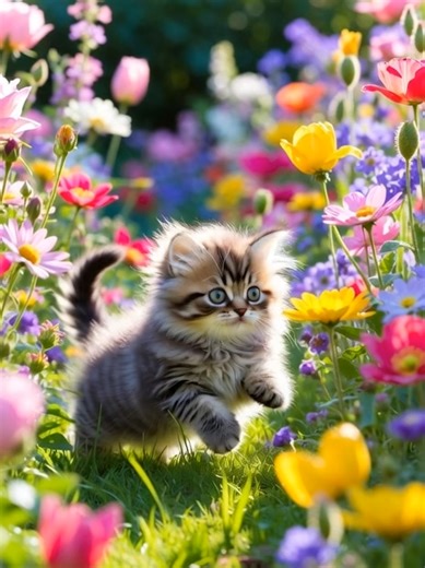Playful Kittens Exploring a Flower Garden