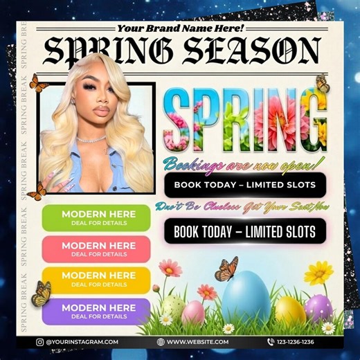 Spring Booking Flyer, Spring Books Open, Break Sale Flyer, Special Flyer, Hair Lash Nail Makeup Braids Template, Editable Spring Template - Etsy