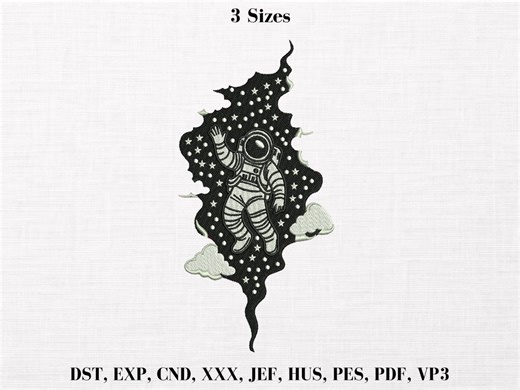 Astronaut Embroidery Design, Space Galaxy Embroidery File, Floating Astronaut Pattern, Machine Embroidery, 3 Sizes, Instant Download - Etsy