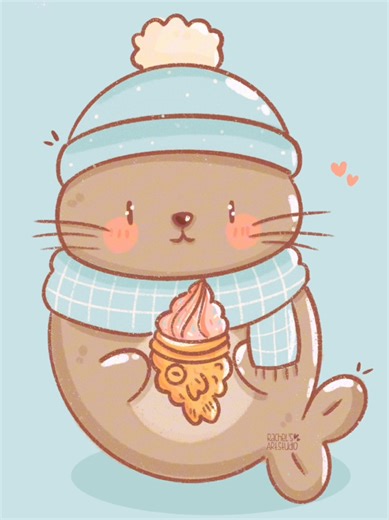 You Can Draw This Cute Seal Too 🦭✨️. Check the full drawing process on my YouTube channel #art #digitaldrawing #digitalart #procreate #kawaiiart