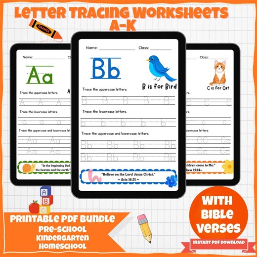 Letter Tracing Worksheets A-K – Preschool Handwriting Practice (PDF Download) - Etsy