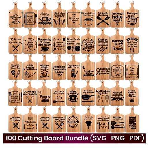 100 Cutting Board SVG Bundle | Kitchen Quotes SVG PNG Pdf | Funny Mom Dad Kitchen Signs | Laser Engraving Files | Cricut Glowforge - Etsy