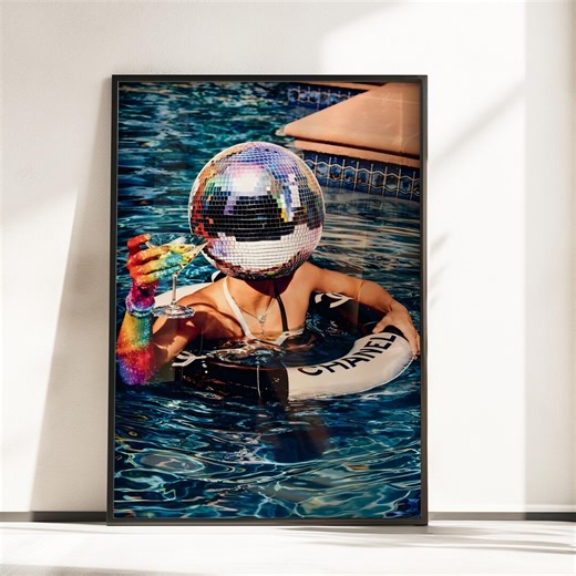 Disco Pool Party Wall Art Retro Summer Vibes Poster Mirror Ball Cocktail Float Aesthetic Pop Art Digital Download - Etsy
