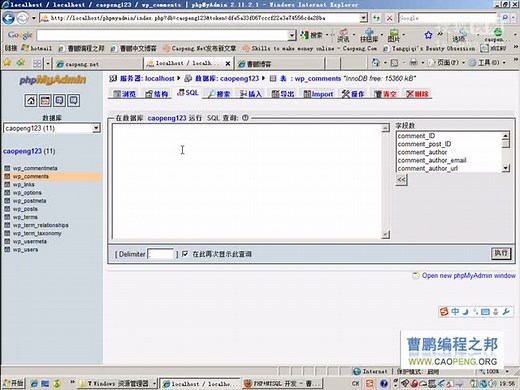 2.33 WORDPRESS常用的MYSQL命令 - 曹鹏WordPress