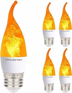 4 Pack LED Simulated Fire Flicker Flame Light Bulb, 3 Modes (Emulation General Breathing) 2W 1800K Warm White, E26 Base Fire Light Bulbs with Gravity Sensor for Home Bar Party Decorations