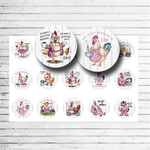 Funny Chicken Quotes Bottle Cap Sheet – Colorful Chicken Graphics – Printable 1 Inch Circles – Chicken Lady Craft Supplies - Etsy