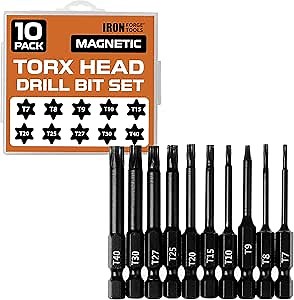 Torx Head Drill Bit Set of 10 - Torx Tamper Proof Security Key Driver Bits with Magnetic Tips