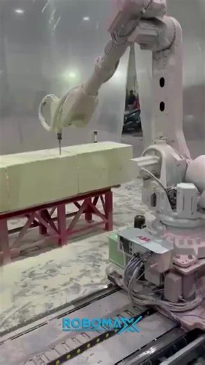Precision meets flexibility.Here’s our ABB Robotics milling system in action mounted on a linear track, shaping large foam blocks with micron-level precision.This setup combines the freedom of a… | Robomax Robot and Automation Systems