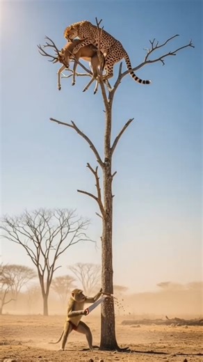 Monkey 🐒 cutting the tree and save the life of deer 🦌#wildlife #wildliferescue #youtubeshorts