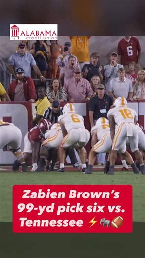 ELECTRIC ⚡️🐘🏈 Alabama defensive back Zabien Brown’s 99-yard pick six had Bryant-Denny on another level before halftime. #RollTide #collegefootball #alabama #alabamafootball | Alabama Crimson Tide on AL.com