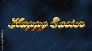 A festive text message with gold letters forming the words Happy Easter. The stylized font resembles stars and curves to resemble an easter egg, creating a cheerful greeting for the holiday