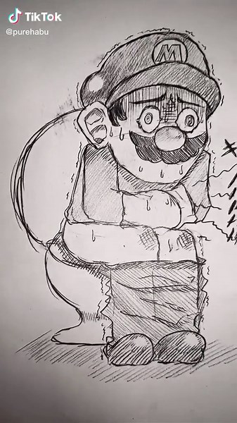 トイレにて奇跡のコラボ！アンパンマンとマリオのイラスト描いてみた