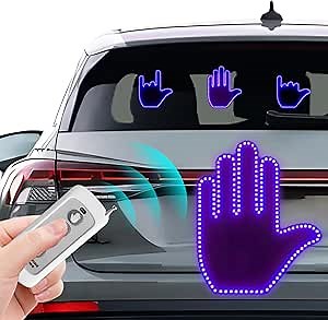 Led Hand Gesture for Car Sign Light,Light Up Hand Gesture Light for Car Window,Hand Car Gesture Light with Remote,Led Car Back Window Lights,Truck Accessories for Men,Funny Car Gadgets