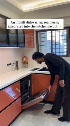 Radiance Kitchens | Wardrobes | Furniture on Instagram: "An inbuilt dishwasher seamlessly integrated into the kitchen layout — maintaining a clean, uninterrupted design while adding everyday convenience. Designed to blend perfectly with the cabinetry, this solution ensures functionality without disturbing the aesthetic flow of the space. Because a premium modular kitchen is not just about looks — it’s about smart planning and effortless living. 🔖 Save this for your modular kitchen planning 🔁 S